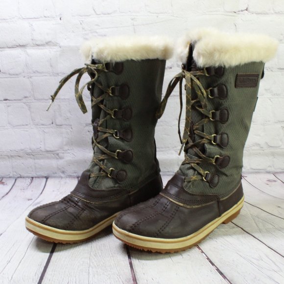 LL Bean Rangeley Green Leather Waterproof Insulated Tall Pac Boots Size 7 M - Picture 2 of 9